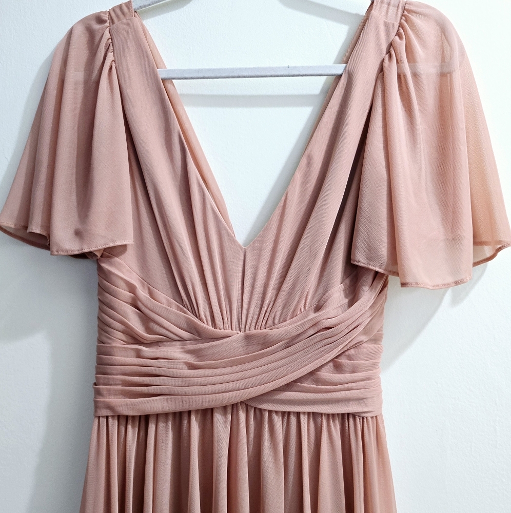 Celebrate Pastel Pink Studio Flutter Sleeve Crisscross Mesh Dress Size 6 - Picture 11 of 14